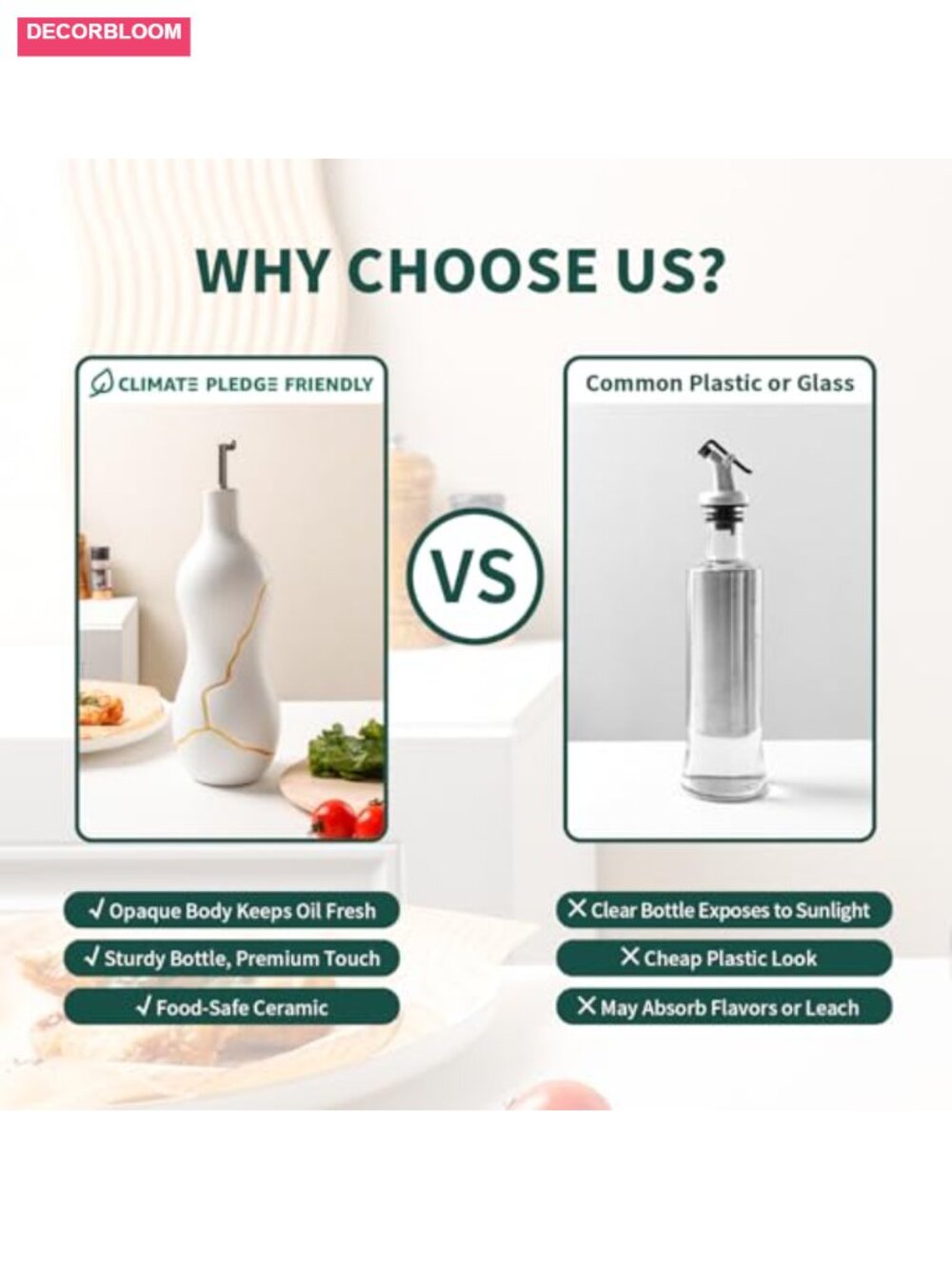 Ceramic Olive Oil Dispenser Bottle 22 oz Non-Drip Gold Accent Ergonomic - Picture 4 of 6